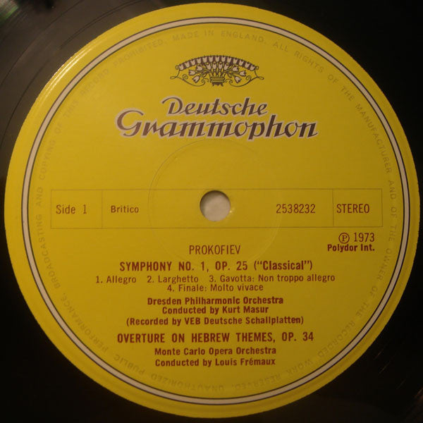 Sergei Prokofiev / Pyotr Ilyich Tchaikovsky - Kurt Masur / Louis Frémaux / Otmar Suitner : Symphone Classique / Ouverture Über Hebräiche Themen (Overture On Hebrew Themes) / Streicherserenade (Serenade For Strings) (LP, Comp)