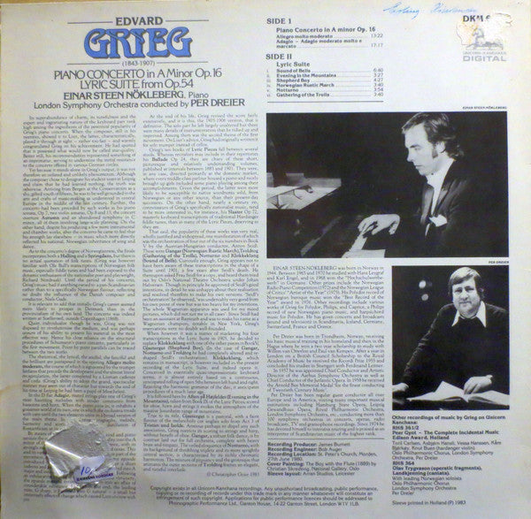 Edvard Grieg - Einar Steen-Nøkleberg, London Symphony Orchestra, Per Dreier : Piano Concerto In A Minor, Op. 16 / Lyric Suite From Op. 54 (LP, Dig)