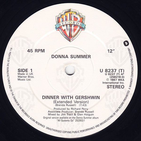 Donna Summer : Dinner With Gershwin (12", Single)
