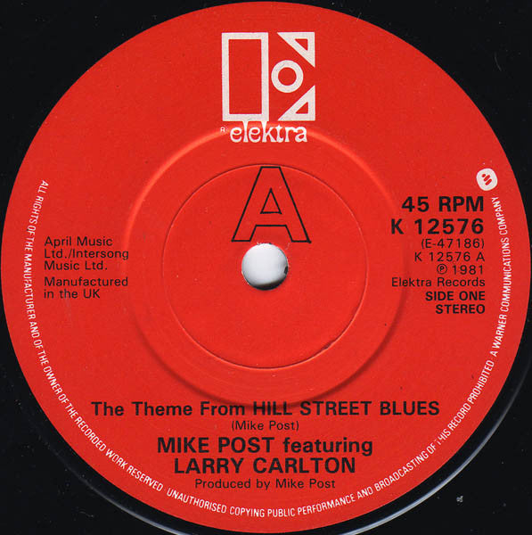 Mike Post Featuring Larry Carlton : The Theme From Hill Street Blues (7", Single, Red)