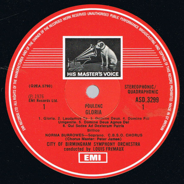 Francis Poulenc, Norma Burrowes, Cristina Ortiz, Louis Frémaux : Gloria - Piano Concerto (LP, Quad)