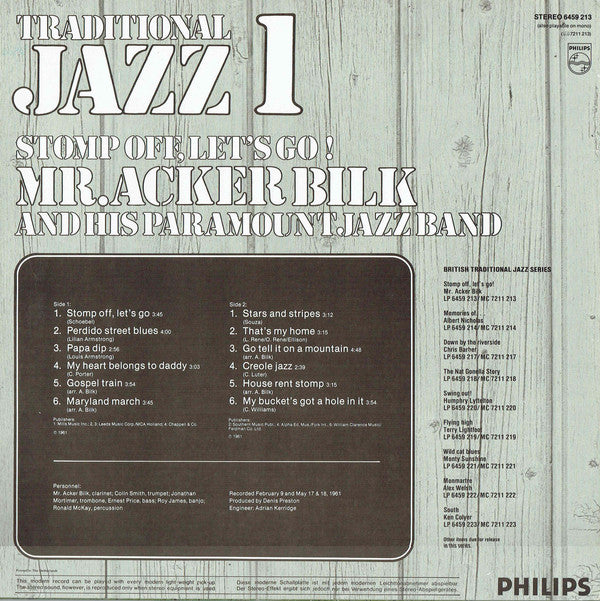 Mr. Acker Bilk And His Paramount Jazz Band* : Traditional Jazz 1 (LP, Album, RE)