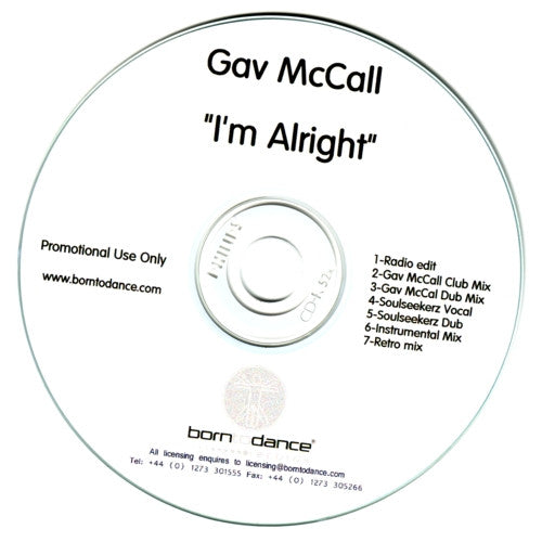 Gav McCall : I'm Alright (CDr, Promo)