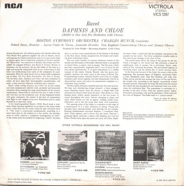 Maurice Ravel - Boston Symphony Orchestra : Charles Munch : Daphnis And Chloe Complete Ballet (LP, RE)