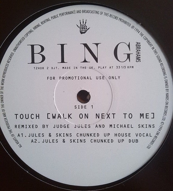 Bing Abrahams : Touch (Walk On Next To Me) (12", Promo)