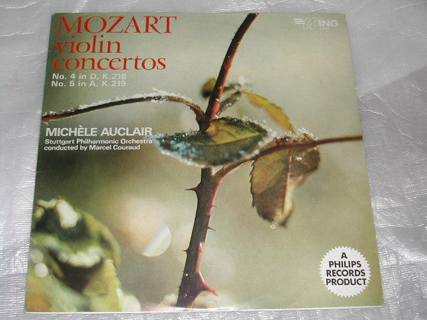 Wolfgang Amadeus Mozart, Marcel Couraud Conducting The Stuttgarter Philharmoniker, Michèle Auclair : Violin Concerto No. 4, K.218, Violin Concerto No. 5, K.219 (LP, Album, Mono, RE)