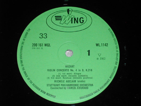 Wolfgang Amadeus Mozart, Marcel Couraud Conducting The Stuttgarter Philharmoniker, Michèle Auclair : Violin Concerto No. 4, K.218, Violin Concerto No. 5, K.219 (LP, Album, Mono, RE)