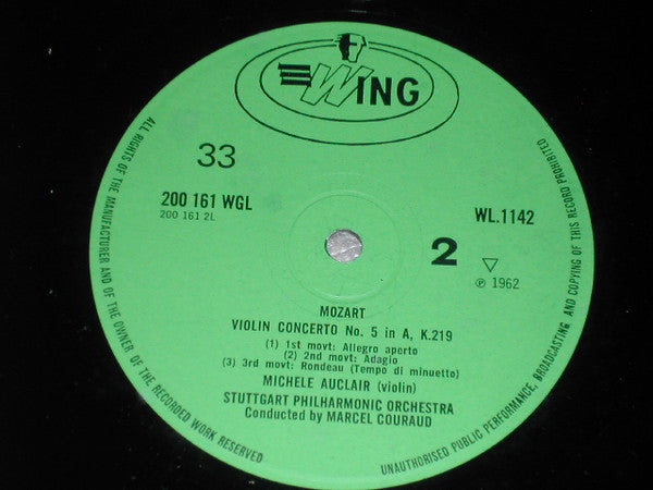 Wolfgang Amadeus Mozart, Marcel Couraud Conducting The Stuttgarter Philharmoniker, Michèle Auclair : Violin Concerto No. 4, K.218, Violin Concerto No. 5, K.219 (LP, Album, Mono, RE)