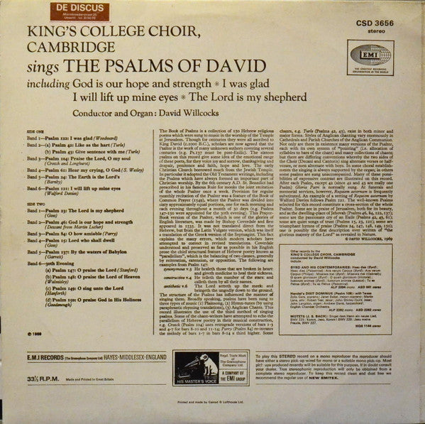 The King's College Choir Of Cambridge, David Willcocks : The Psalms Of David (LP, Album, RP, Gre)