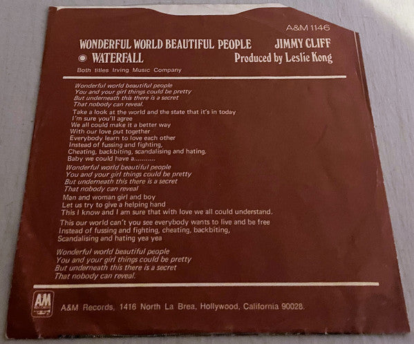 Jimmy Cliff : Wonderful World, Beautiful People / Waterfall (7", Single, Styrene, Mon)