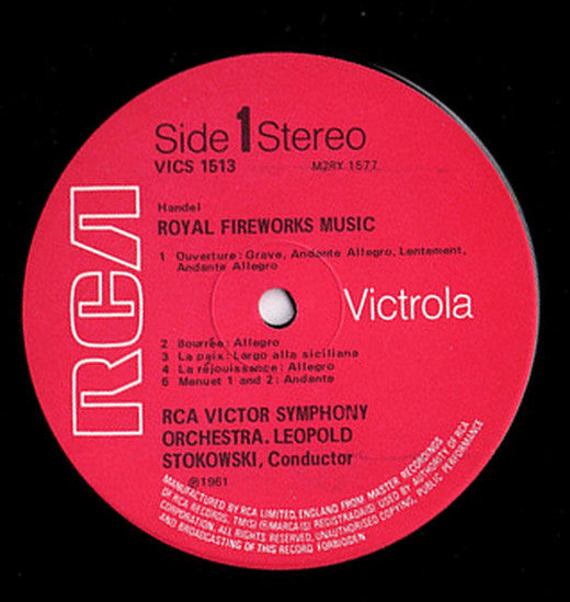Leopold Stokowski : Georg Friedrich Händel : Royal Fireworks Musick:  Water Musick (LP)