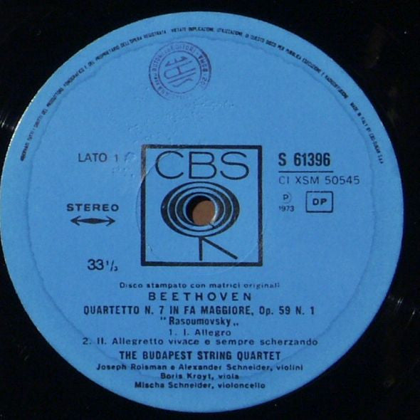 Budapest String Quartet : The Middle Quartetts - No. 7 in F, Op. 59, No. 1 "Rasoumowsky" (LP, RE)