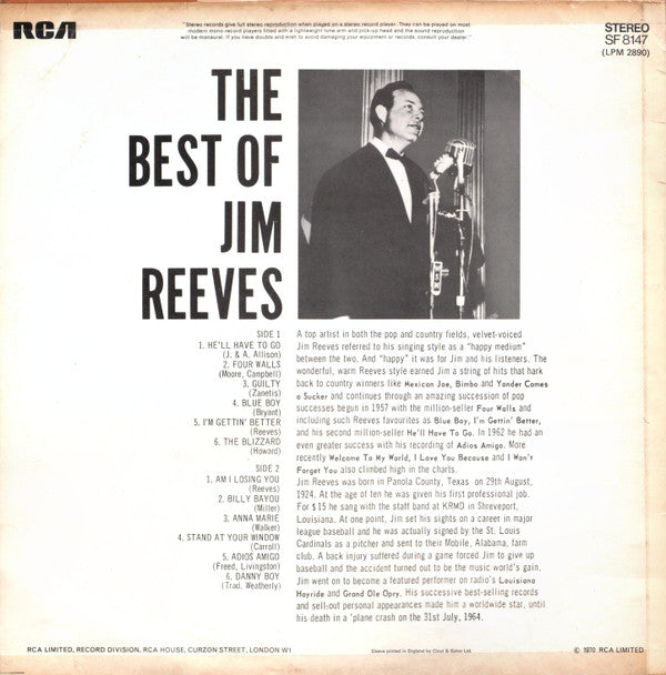Jim Reeves : The Best Of Jim Reeves (LP, Comp, RE)