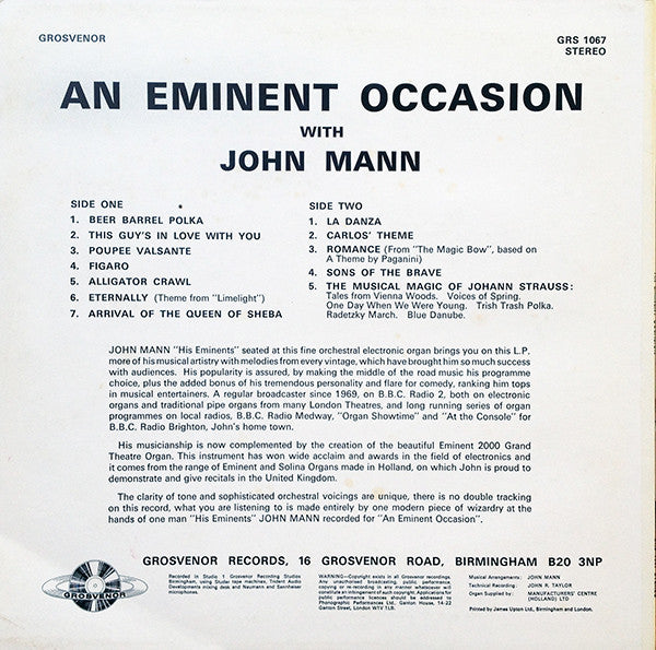 John Mann (2) : An Eminent Occasion (LP)