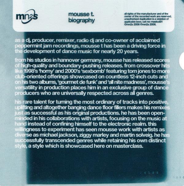 Various : Masterclass 01 (2xCD, Mixed)
