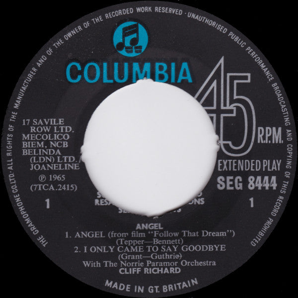 Cliff Richard : Angel (7", EP, Mono)
