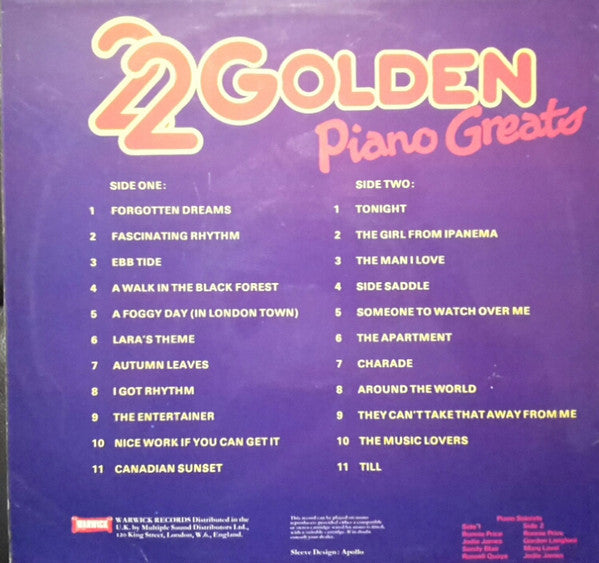 Various : 22 Golden Piano Greats (LP)