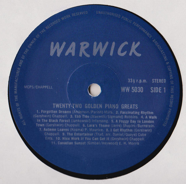 Various : 22 Golden Piano Greats (LP)