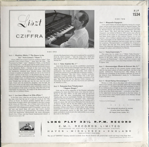 Franz Liszt - Gyorgy Cziffra : Liszt By Cziffra (LP, Album, Mono, RE)