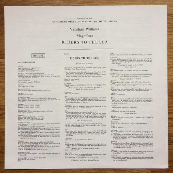 Ralph Vaughan Williams, Helen Watts, Margaret Price, Norma Burrowes, Benjamin Luxon, The Ambrosian Singers, Orchestra Nova Of London, Meredith Davies : Riders To The Sea - Magnificat (LP, Album)
