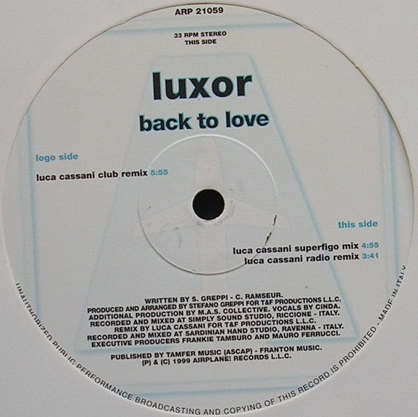 Luxor (2) : Back To Love (Luca Cassini Remixes) (10")