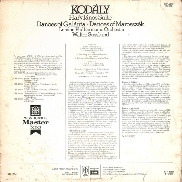 Zoltán Kodály - London Philharmonic Orchestra, Walter Susskind : Haŕy János Suite / Dances Of Galánta / Dances Of Marosszék (LP)
