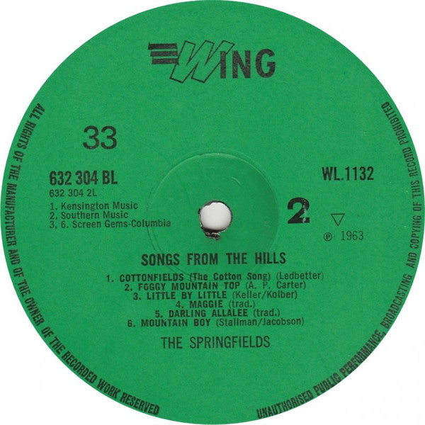 The Springfields : Songs From The Hills (LP, Album, Mono, RE)