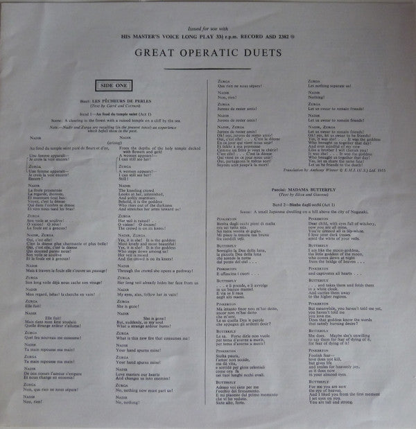 Various : Great Operatic Duets	 (LP, Comp)