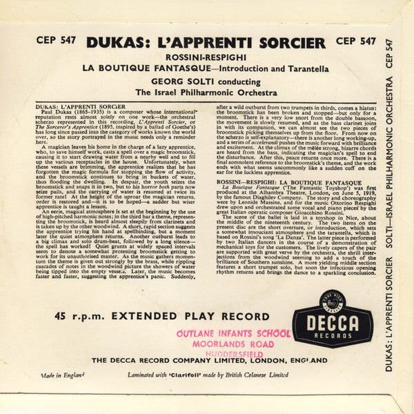 Paul Dukas, Israel Philharmonic Orchestra, Georg Solti : L'Apprenti Sorcier (7", EP)