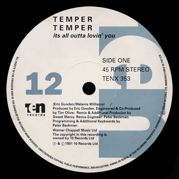 Temper Temper : It's All Outta Lovin' You (12", Single)