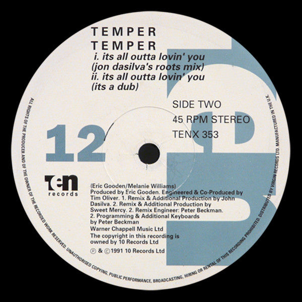 Temper Temper : It's All Outta Lovin' You (12", Single)