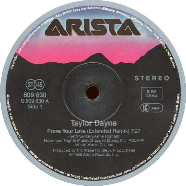 Taylor Dayne : Prove Your Love (Extended Remix) (12")