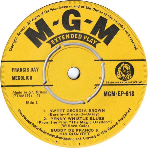 Buddy DeFranco Quartet : Buddy De Franco And His Quartet (7", EP)