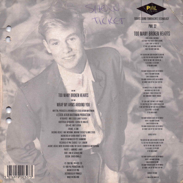 Jason Donovan : Too Many Broken Hearts (7", Single, Pap)