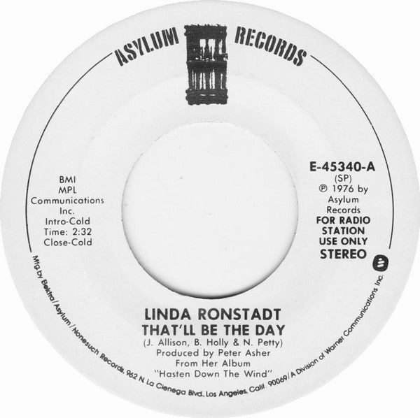 Linda Ronstadt : That'll Be The Day (7", Promo)