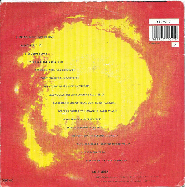 Clivillés & Cole : Pride • In The Name Of Love (7", Single)
