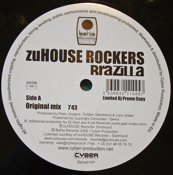 ZuHouse Rockers : Brazilla (12", Promo)