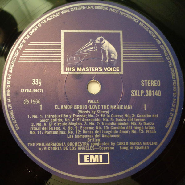 Manuel De Falla - Victoria De Los Angeles / Philharmonia Orchestra / Carlo Maria Giulini : Love, The Magician / The Three-Cornered Hat (LP, Comp, RE)
