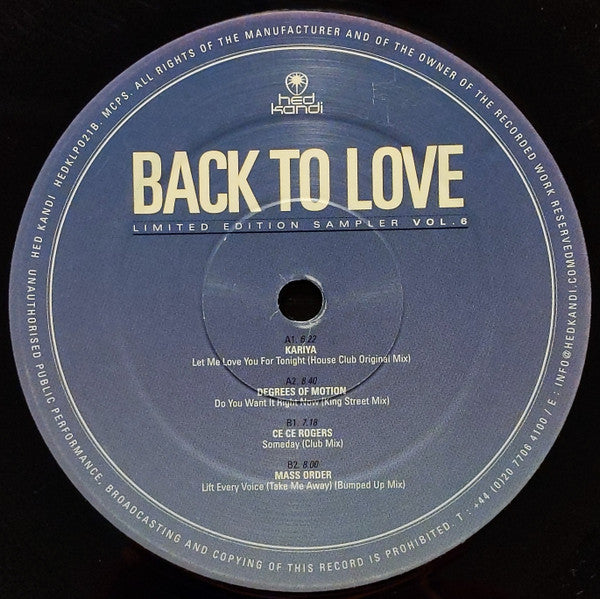 Various : Back To Love (Limited Edition Sampler Vol.6) (2xLP, Comp, Ltd, Smplr)