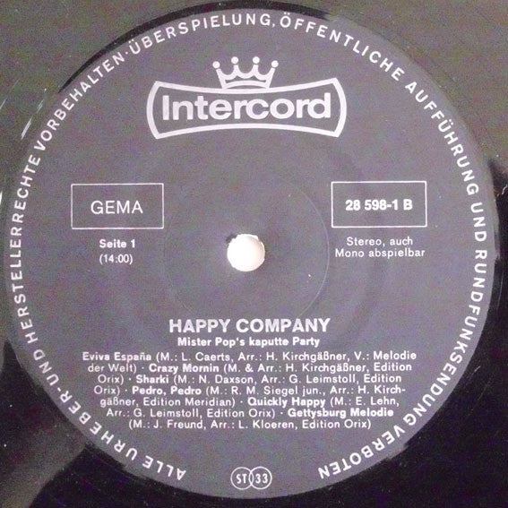 Orchester Happy Company : Mister Pop's Kaputte Party (LP)