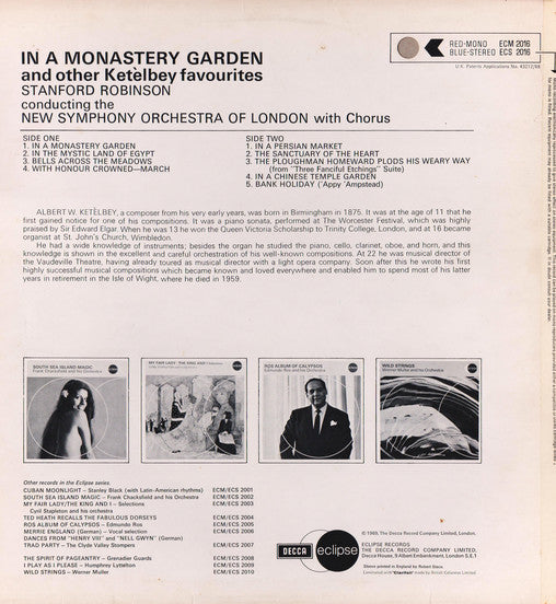 Albert W. Ketelbey — Stanford Robinson Conducting The The New Symphony Orchestra Of London : In A Monastery Garden (LP, Album)