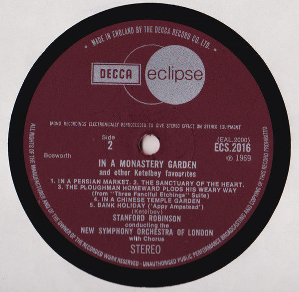 Albert W. Ketelbey — Stanford Robinson Conducting The The New Symphony Orchestra Of London : In A Monastery Garden (LP, Album)