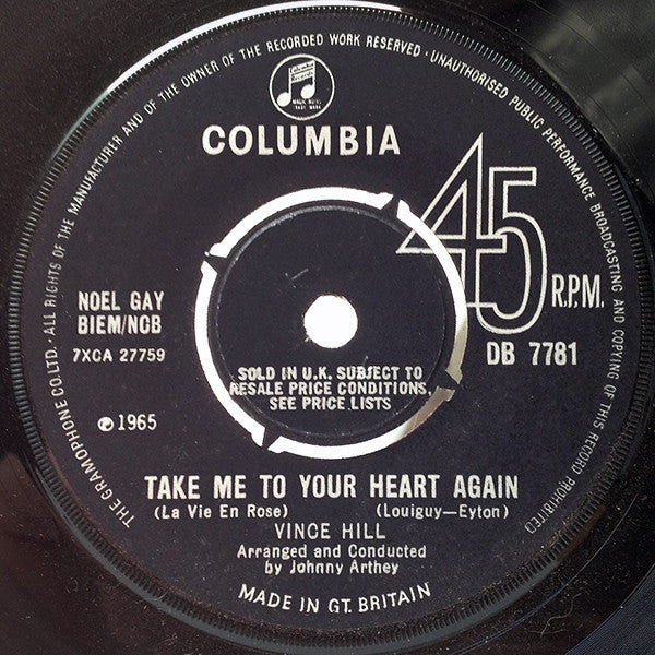 Vince Hill : Take Me To Your Heart Again (7", Single)
