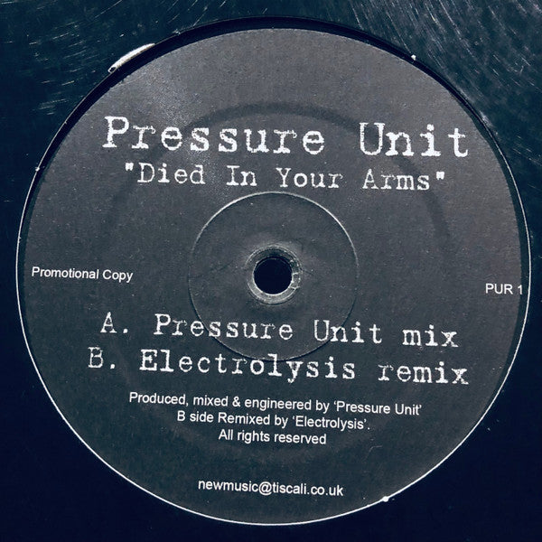 Pressure Unit : Died In Your Arms (12", Promo, Unofficial)