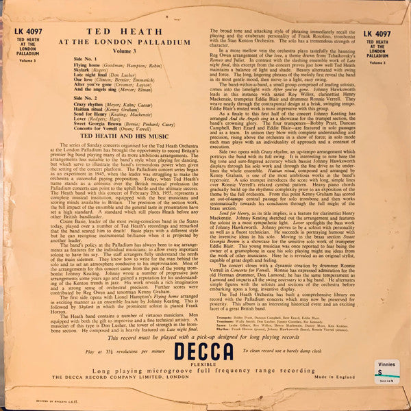 Ted Heath And His Music : Ted Heath At The London Palladium Volume 3 (LP, Album, Mono)