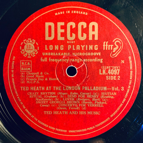 Ted Heath And His Music : Ted Heath At The London Palladium Volume 3 (LP, Album, Mono)