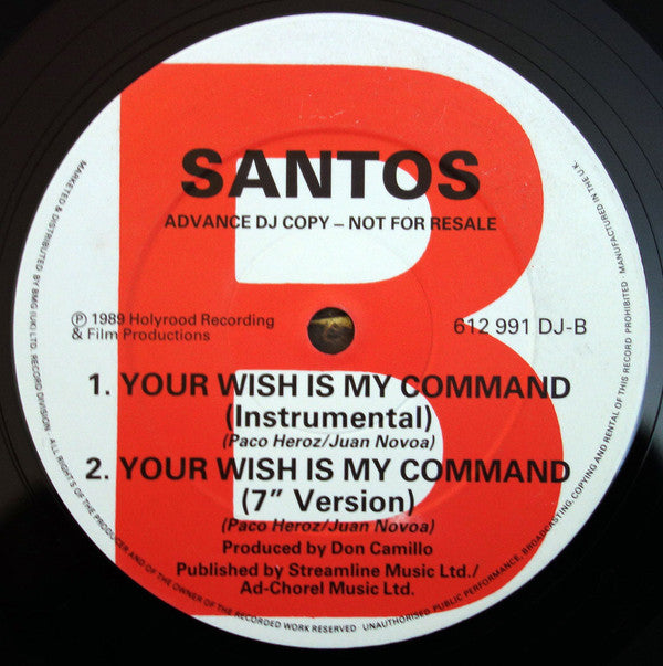 Santos (2) : Your Wish Is My Command (12", Promo)