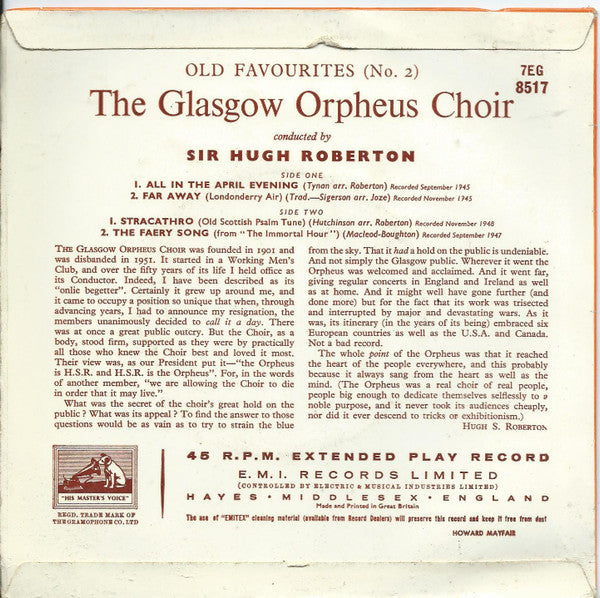 The Glasgow Orpheus Choir : Old Favourites No.2 (7", EP)