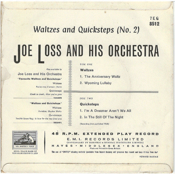 Joe Loss & His Orchestra : Waltzes & Quicksteps (No. 2) (7", EP, Mono)