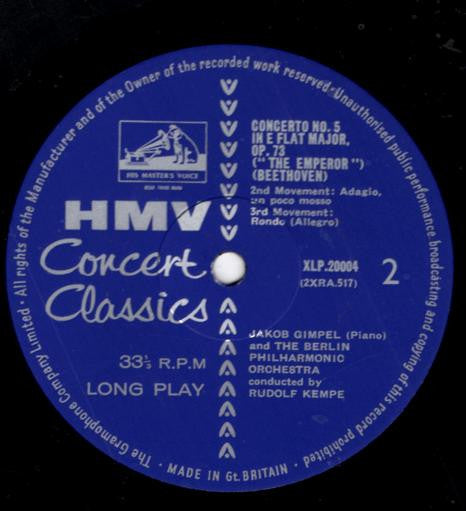 Ludwig van Beethoven ; Jakob Gimpel, Berliner Philharmoniker, Rudolf Kempe : Emperor Concerto (LP, Mono)